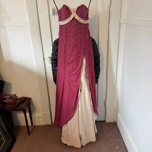 Women's berry colored beaded strapless evening gown. Size 8. NWT.